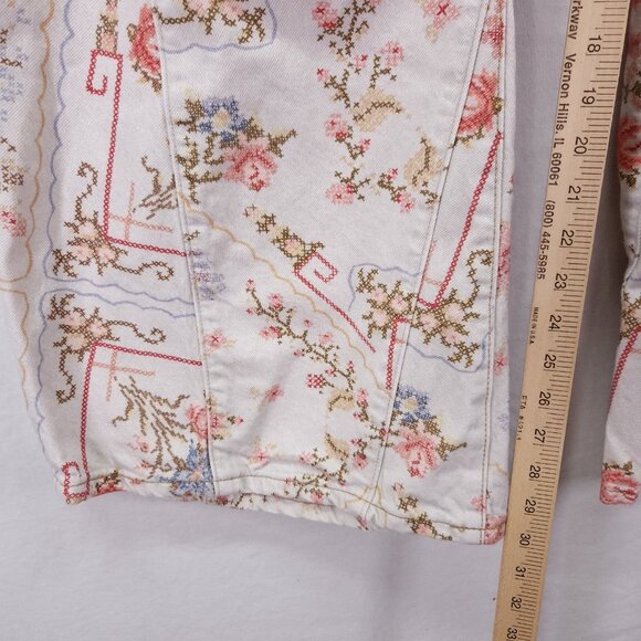 Free People Eden Printed High Slouchy Flare Jean Size 28 Floral Boho Button Fly - Picture 7 of 16